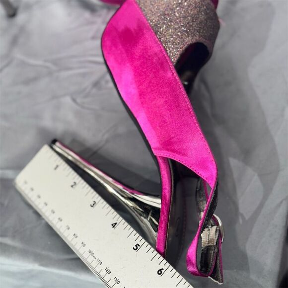 Hot Pink Glitter Deb Slingback Heels 7 – Y2K Clubwear Glam Platform Stilettos - Picture 10 of 10